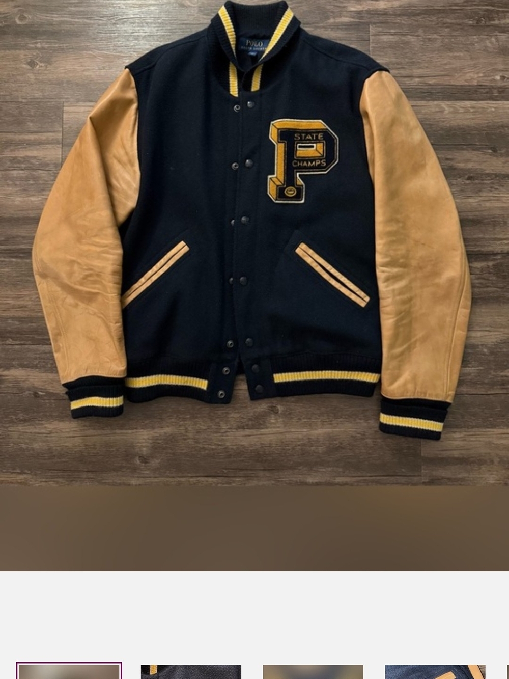 Polo by Ralph Lauren Black & Tan Letterman Varsity Jacket
